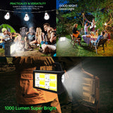 Showing  Features of 100W Solar Camping Flashlight and Power Bank – USB Rechargeable.