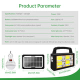 Showing Product Parameter of 100W Solar Camping Flashlight and Power Bank – USB Rechargeable.