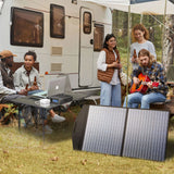 Portable solar power station and solar panel used for camping off-grid power in Australia