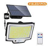 Solar Flood Lights With Motion Sensors Security and Outdoor Waterproof 318 LED with Remote Control.