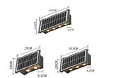 Dimensions of solar-powered outdoor lights on a white background