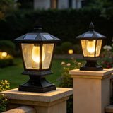 Solar Outdoor Post Lights – Warm White Dusk to Dawn Lantern shown at night