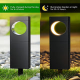 Showing Solar LED Outdoor Garden Lights, during the day and at night