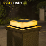 Showing night vision yellow colour of Solar Pillar Lamp with RGB Colour 