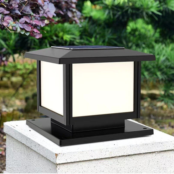 Showing front view of Solar Pillar Light – Waterproof, Durable Design with Four Colour Modes