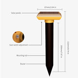 Solar energy mole and snake repellent showing product details and dimensions