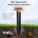 Solar energy mole and snake repellent with 360 degree beeps wave