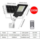 Showing specifications of 100W Solar Street Light – Weatherproof, Smart Light Sensor & Remote Control