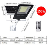 Showing specifications of 150W Solar Street Light – Weatherproof, Smart Light Sensor & Remote Control